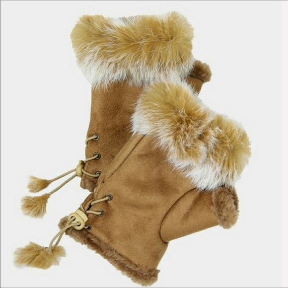 Fingerless Faux Fur Trim Gloves - Picture 2 of 2